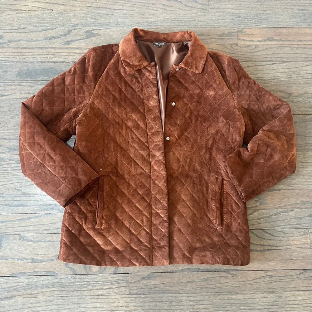 100% Leather Jacket Brown Chore Coat Quilted Women’s Medium Boxy Western - Picture 1 of 8